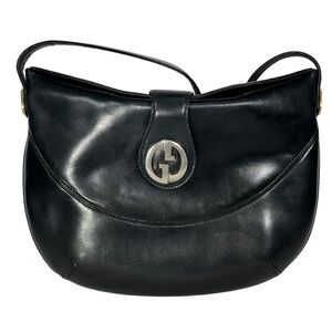 Gucci Black Leather Shoulder Bag with Silver Hardware